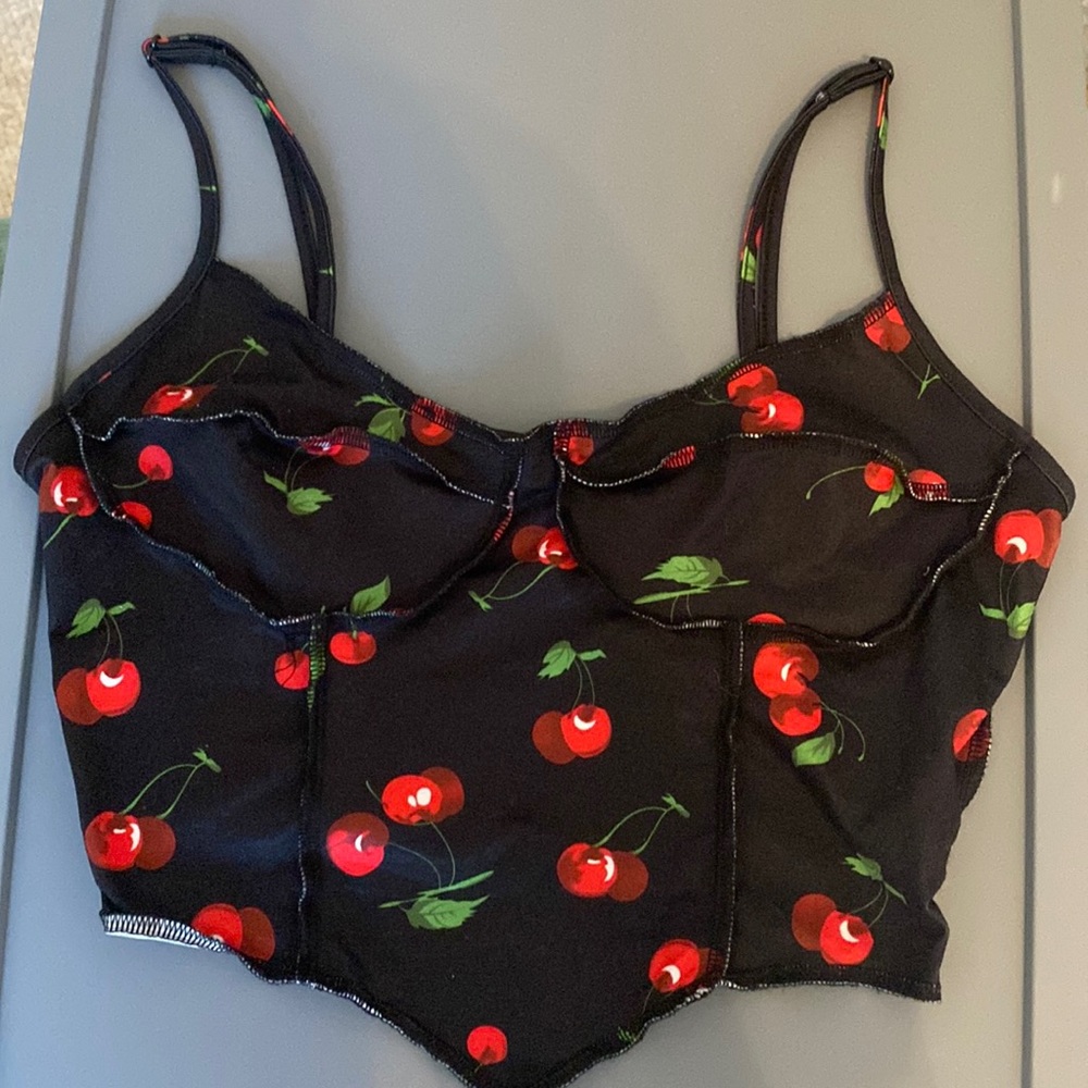 Cherry Corset-Style Cami Top